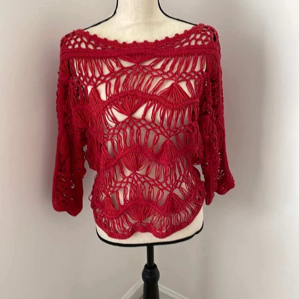 Red Crochet Anthropologie Sweater